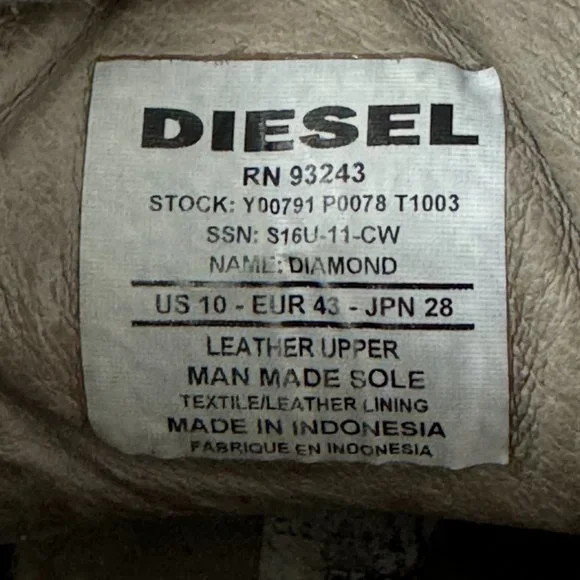 Diesel Diamond High Top Men's Sneakers, size 10 - Picture 13 of 13